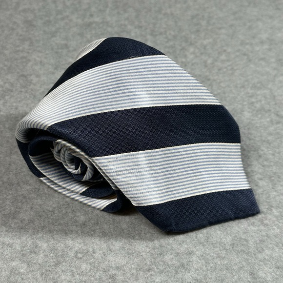Peter Millar Other - Peter Millar Silk Tie Navy Blue Striped Repp Classic Hand Folded Designer 59x3.2